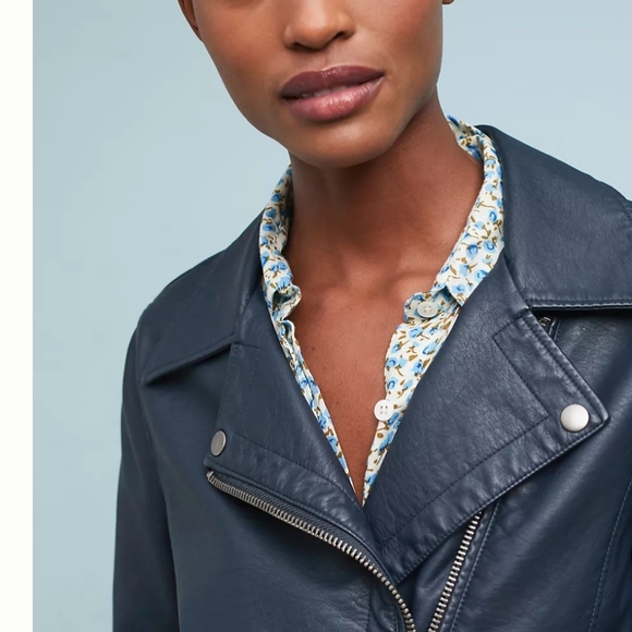 ANTHROPOLOGIE VEGAN LEATHER BLUE MOTO JACKET SIZE SMALL - Picture 4 of 11